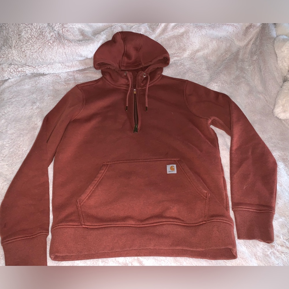 CARHARTT Burnt Orange Half Zip Hooded Sweatshirt M